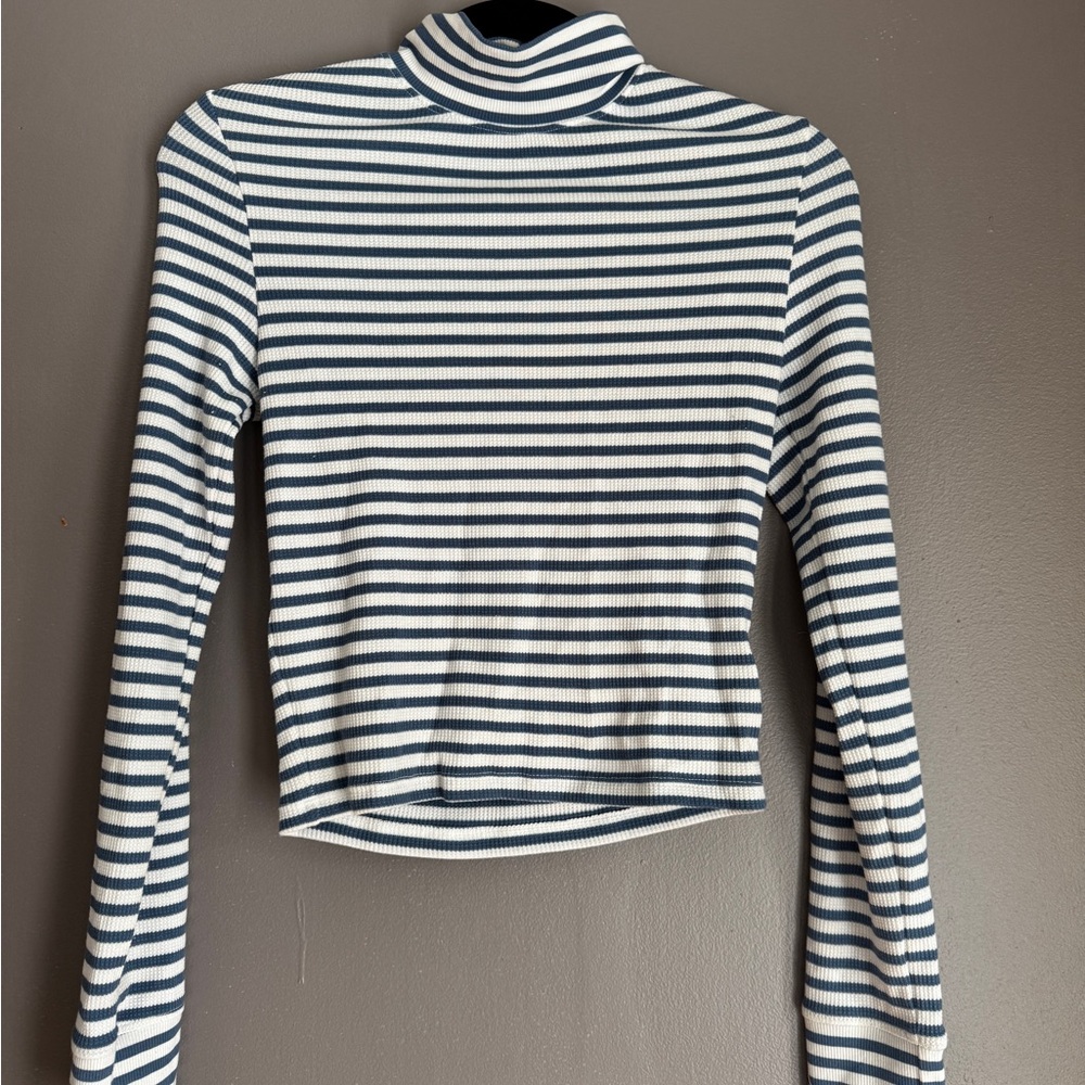 AE Striped Fitted Long Sleeve Turtleneck Top